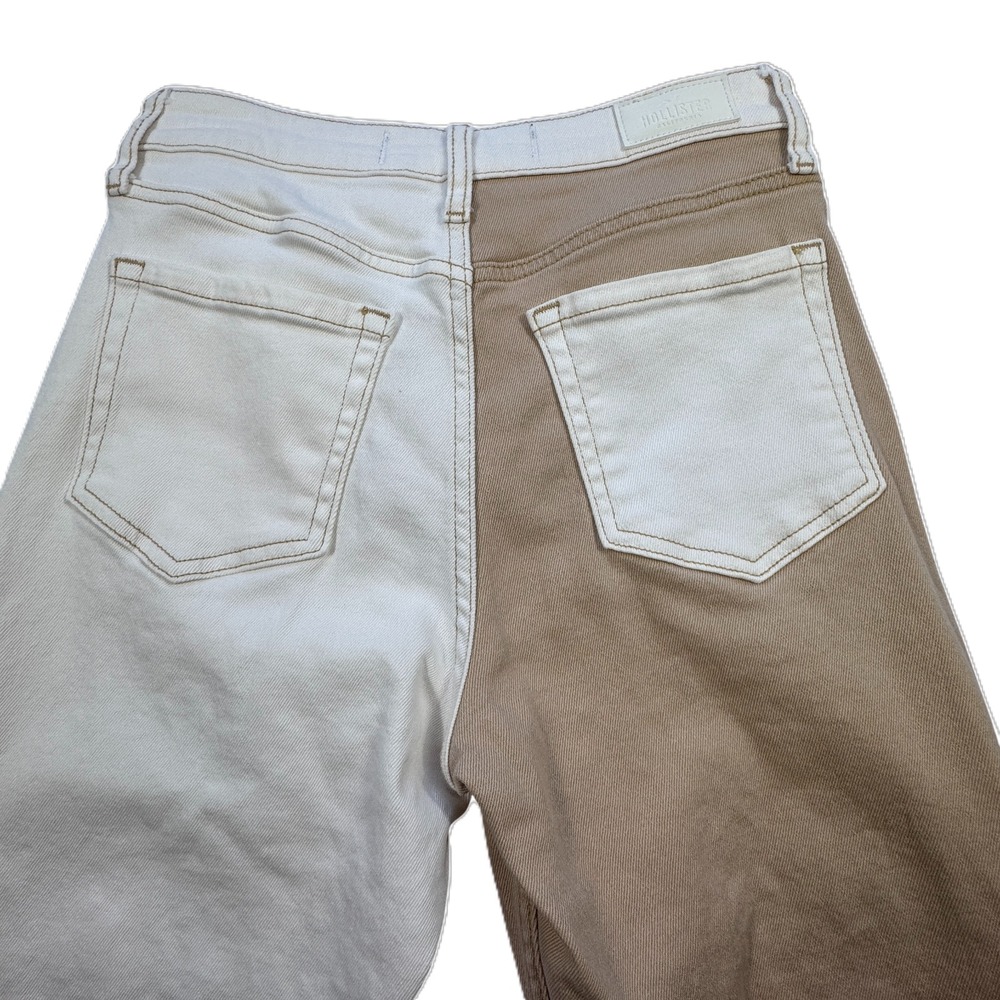 Hollister Colorblock Patchwork Mom Jeans 3S W26‎ L25 High Rise White Tan Denim - Picture 4 of 12